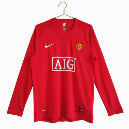 Manchester United 2007-08 Maillot Rétro Domicile Manches Longues