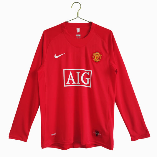 Manchester United 2007-08 Maillot Rétro Domicile Manches Longues